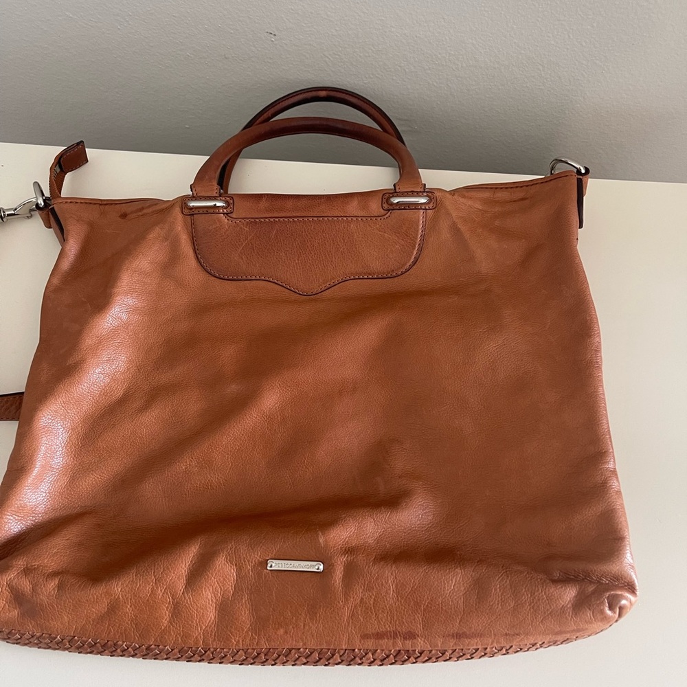 Rebecca Minkoff Bonnie Box Woven Almond Brown Leather Satchel Shoulder Bag - Picture 15 of 15